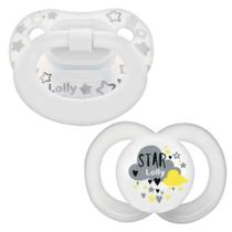 Kit 2 Chupetas Bebê Infantil Com Estojo Para Transp De 0 à 6 Meses Silicone Dia e Noite Branco Lolly