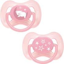 Kit 2 Chupetas Buba Comfort Tam 1 Noturna Ursinhos Rosa