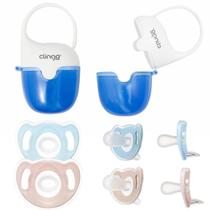 Kit 2 Chupetas Fisher-Price + Porta-Chupeta Baleia Azul Bebê