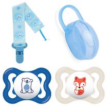 Kit 2 Chupetas Mam Supreme 0-6m com Prendedor Urso + Case