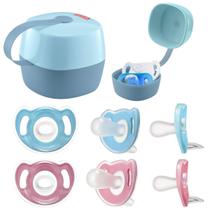 Kit 2 Chupetas T3 + Porta Chupeta Azul Fisher-Price