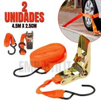 Kit 2 Cintas Catracas de Amarração 4.5 Metros Suporta Até 540Kg Cinta Resistente com Gancho Duplo