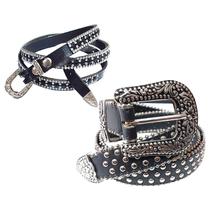 Kit 2 Cinto Country Feminino: Cinto + Bandinha de Chapéu em Strass