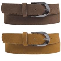 Kit 2 Cinto Feminino De Camurça 3cm Fivela Prateada Moda Atual Inverno Verão