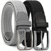 Kit 2 Cintos Elástico Trançado para Homem Cinto Casual Preto e Cinza