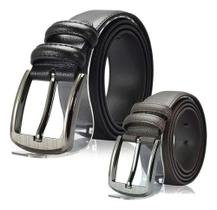 Kit 2 Cintos Largo Masculino Em Couro Com Cor Preto Tamanho 110
