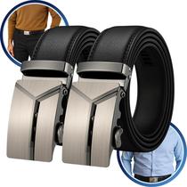 Kit 2 Cintos Masculinos De Couro Fivela Ajustável Automática