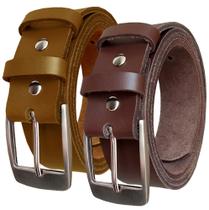 Kit 2 Cintos Social Casual Masculino de Couro, Tradicional 35mm Fivela Escovada