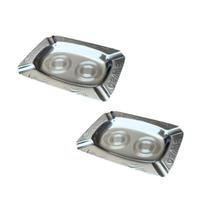 Kit 2 Cinzeiros Retangulares em Inox Cigarro Bar Restaurante Casa