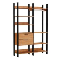 Kit 2 Closet Guarda Roupa 2 Gavetas 220X73Cm Freijó Preto