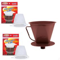 Kit 2 Coador Filtro De Café Injetemp Sintético 103 E Porta Filtro Com Funil 103