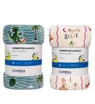 Kit 2 Cobertores Solteiro Camesa Mágico Brilha no Escuro Cor:Circus-Tratores