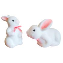 Kit 2 Coelhos Flocados Decorativos da Páscoa 9x17x13cm / 9x9x16cm