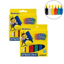 kit 2 Cola Colorida Acrilex Liquido 6 cores 23g cada