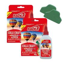 Kit 2 Cola Craft Puzzle para Quebra Cabeça Brilhante com Espátula, Transparente 90g, Radex.