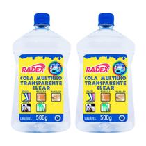 Kit 2 Cola multiuso transparente 500g Radex ideal para slime Kit 2 Cola multiuso transparente 500g Radex ideal para slime