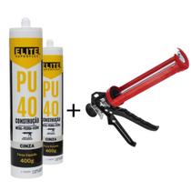 Kit 2 cola pu40 construção + aplicador reforcado lajes trincas vedacao box janelas calhas