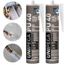 Kit 2 Cola Selante PU40 Poliuretano Cinza 400g Profissional Adesivo Vedação Alta Resistência Madeira Vidro Metal