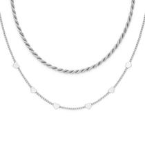 Kit 2 Colares Mini Corações Cordão Baiano Folheado Prata 925