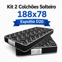 Kit 2 Colchão Solteiro D20 188x78x12cm Selo Inmetro 100% Espuma Alta Densidade Antialérgico e Antiácaro Kit 2 Colchão Solteiro D20 188x78x12cm Selo Inmetro 100% Espuma Alta Densidade Antialérgico e Antiácaro