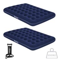Kit 2 Colchões Infláveis Casal Bestway com Bomba de Ar Manual Para Camping e Visitas