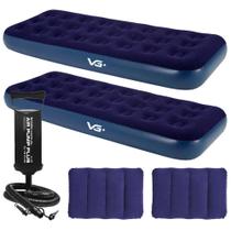 Kit 2 Colchões Infláveis Solteiro + 2 Travesseiros + Bomba Manual VG Plus