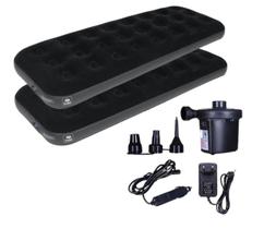 Kit 2 Colchões Inflável Solteiro Preto + Bomba Ar Elétrica