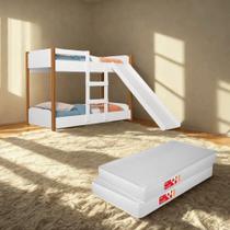 Kit 2 Colchões Ortobom 150x70 Com Mini Beliche Infantil Acompanha Escorregador 100% MDF