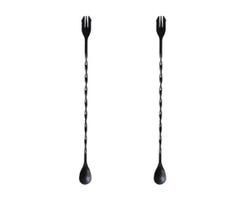 Kit 2 Colher Bailarina Com Garfo De Aço Inox Preto 26cm p/ Drinks Barman Mimo Style
