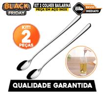Kit 2 Colher Bailarina para Suco Colher Longo Alcance com 30cm em Aço Inox Colher de Suco