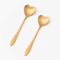 Kit 2 Colheres Coração Café E Sobremesa Inox Dourado