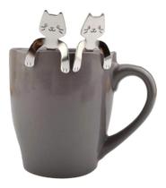 Kit 2 Colheres De Café Gato Gatinho Prata