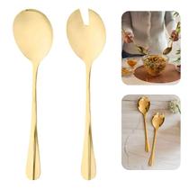 Kit 2 Colheres De Misturar Saladas Em Inox Dourada Luxo Lyor