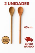 Kit 2 Colheres de Pau, Grandes de Madeira Maciça 45cm Boca 7,5cm