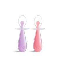 Kit 2 Colheres de Silicone Infantil c/ Escudo de Proteção Rosa Munchkin Flexível e Macio