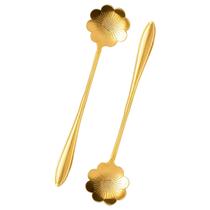 Kit 2 Colheres Flor Cosmos Café E Sobremesa Inox Dourado