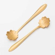 Kit 2 Colheres Flor de Cerejeira Café E Sobremesa Inox Dourado