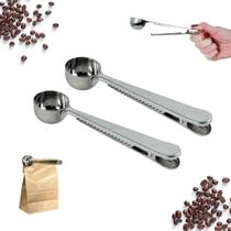 Kit 2 Colheres Medidoras para Café com Cabo Prendedor de Aço Inox