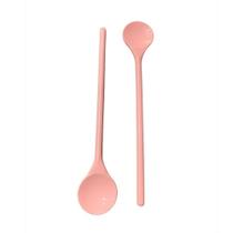 Kit 2 Colheres Rosa para Mexer Suco Liquidos Cabo Longo