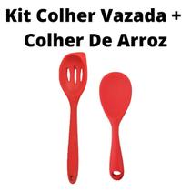 Kit 2 Colheres Silicone Colher De Arroz + Colher Vazada