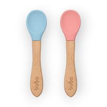 Kit 2 colheres silicone e bambu introdução alimentar infantil bebe 6 meses leve macia versátil