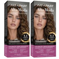 Kit 2 Coloração Alfaparf Alta Moda 5.3 Castanho Claro Dourado Kit 2 Coloração Alfaparf Alta Moda 5.3 Castanho Claro Dourado