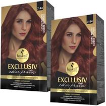 Kit 2 Coloração Creme Permanente Excllusiv Color Pratic Louro Médio Cobre Intenso 7.44 Haskell