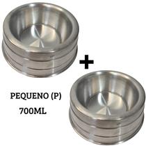 Kit 2 Comedouro Alumínio Vasilha Cachorro Pesado Polido Ração Água 700ml - O Plano Pet