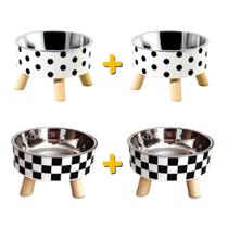 Kit 2 comedouro bebedouro pet elevado base com tigela inox e plástica