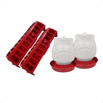 Kit 2 Comedouro Calha 30cm 2 Bebedouro Com Rosca 1,25L Aves