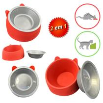 Kit 2 Comedouro ergonômico orelha gatinho 2 em 1 postura correta