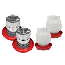 Kit 2 Comedouro Tubular 3kg e 2 Bebedouro Rosca 3,5L Aves