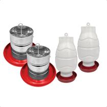 Kit 2 Comedouro Tubular 3kg e 2 Bebedouro Rosca 5L Aves