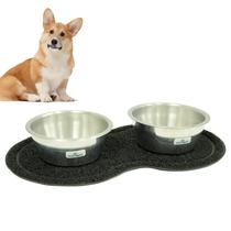 kit 2 Comedouros Elevados Alumínio + Tapete Preto Vinílico Cães e Gatos Morapet